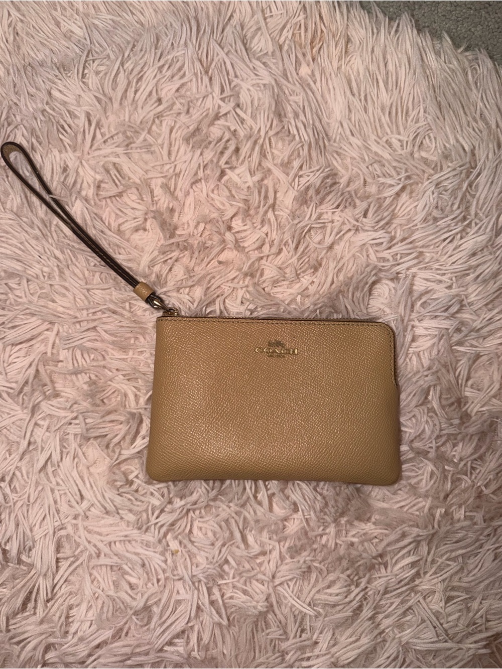Coach Tan Pebbled Leather Wristlet